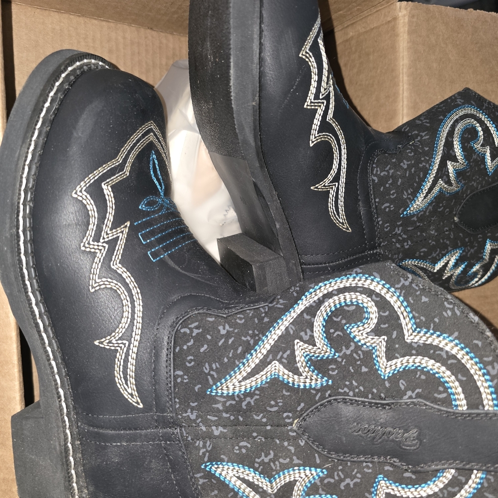 Black Western Cowboy Boots with Turquoise Stitching